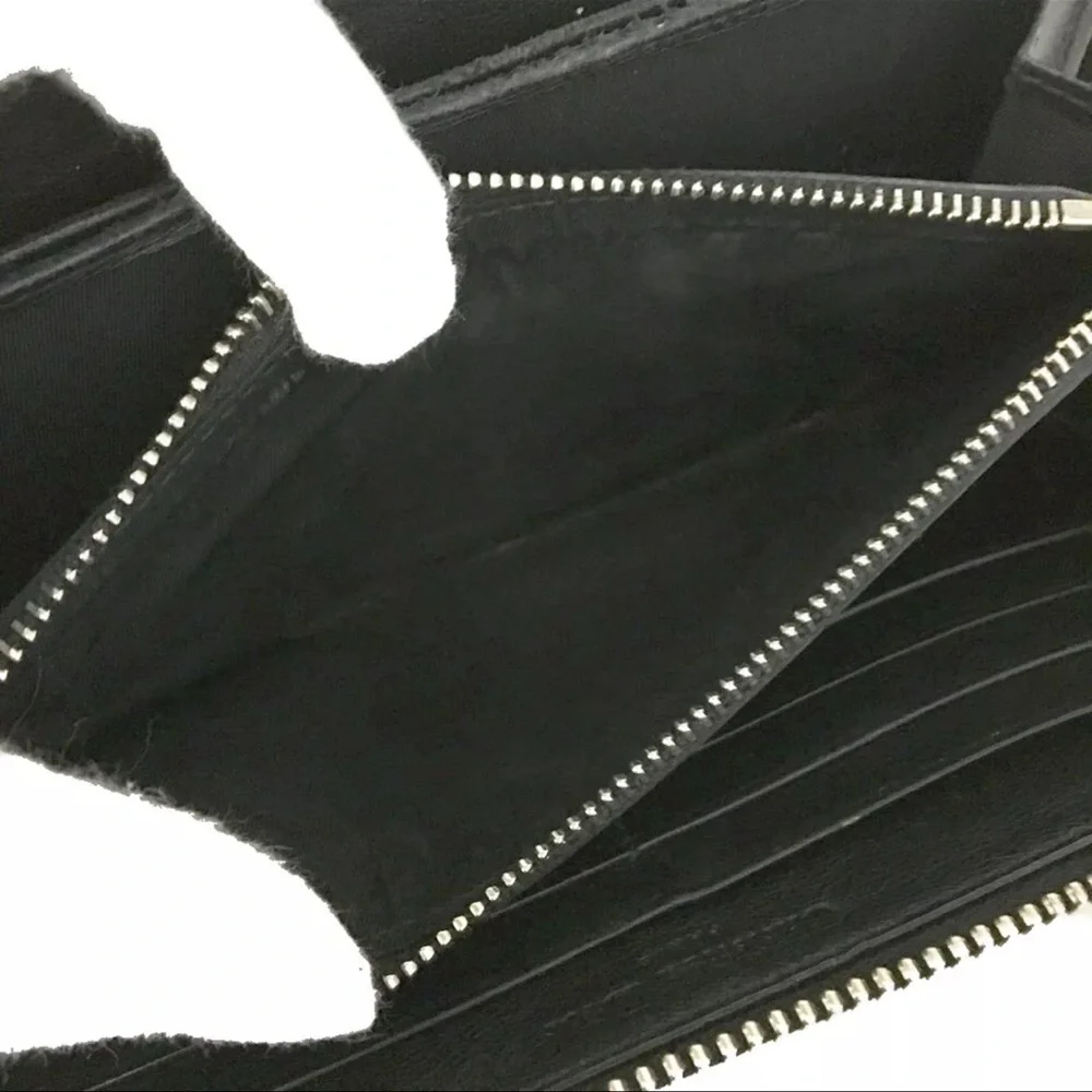 AUTH Christian Dior Cannage Patent Leather Zip Long Wallet Black